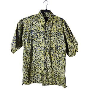 Peter Huntington men's Fun floral tropical green print dress shirt size Large